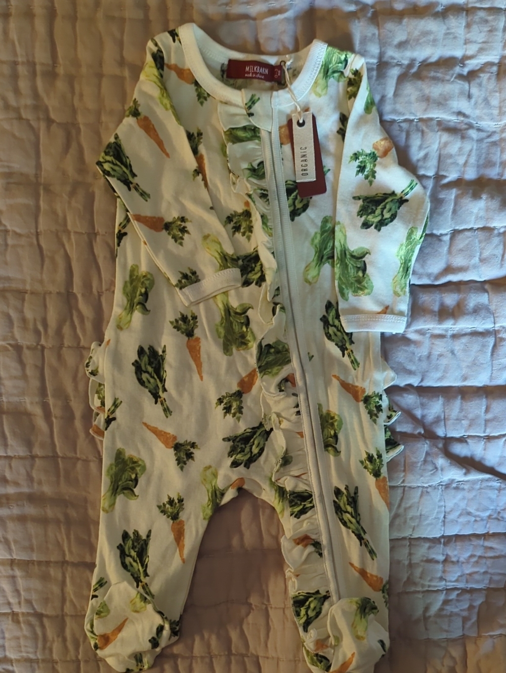 Milkbarn White One-Piece with Green & Orange Veggie Print